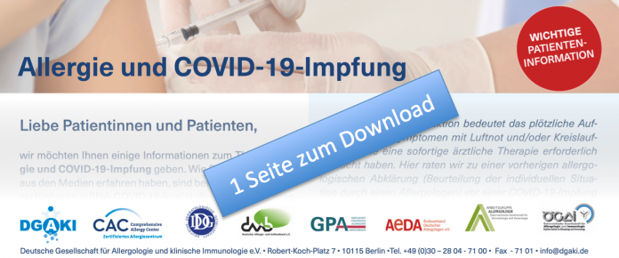 Patienteninformation zu Allergie und COVID-19-Impfung, Credit: DGAKI