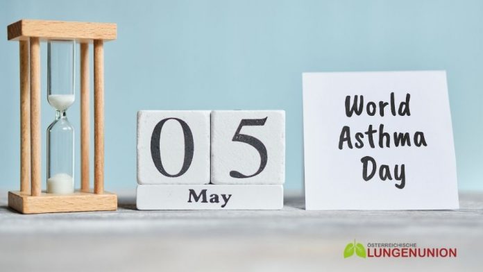 Sanduhr, Kalender 5. Mai, Schild: World Asthma Day, Credit: Canva
